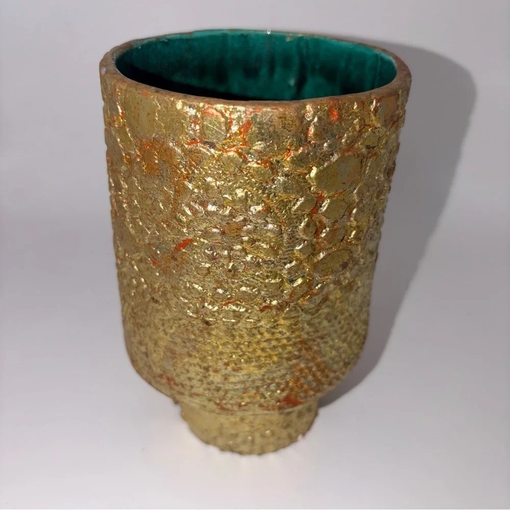Handmade 20th Century Gold Textured Ceramic Vase | Sculptural Artisan Pottery